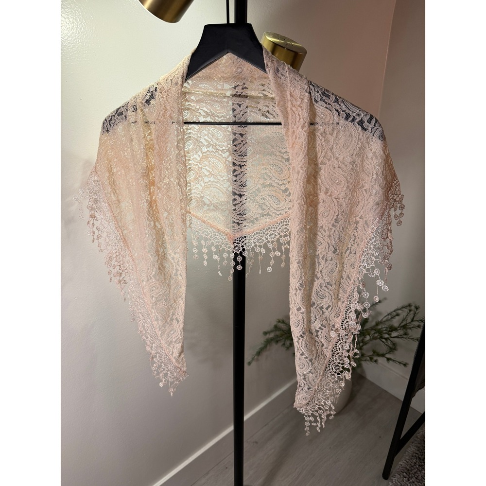 david and young shawl scarf lace grannycore peach pink feminine kawaii trending